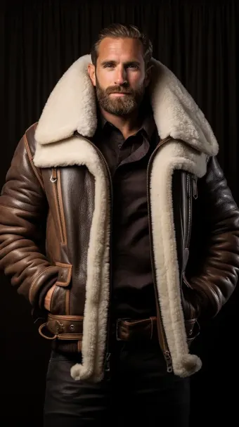 Blouson en cuir à col en fourrure de mouton — planche 4