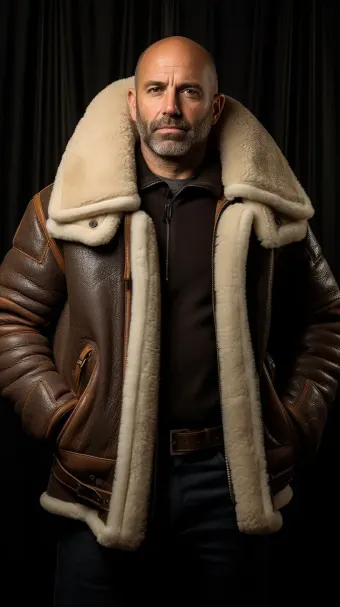 Blouson en cuir à col en fourrure de mouton — planche 6