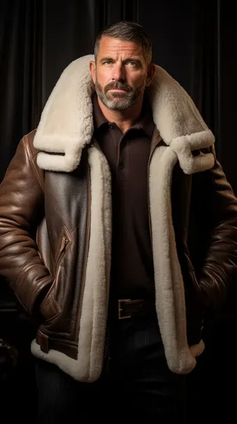 Blouson en cuir à col en fourrure de mouton — planche 8