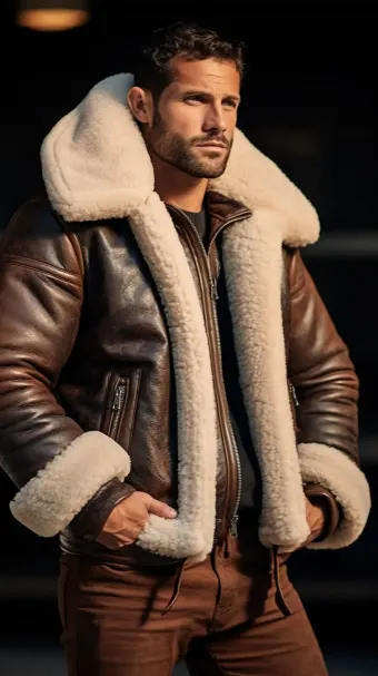 Blouson en cuir à col en fourrure de mouton — planche 39
