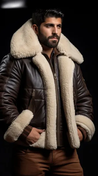 Blouson en cuir à col en fourrure de mouton — planche 43