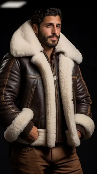 Blouson en cuir à col en fourrure de mouton — planche 46