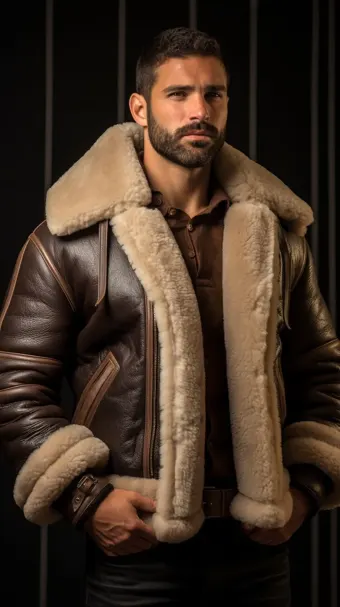 Blouson en cuir à col en fourrure de mouton — planche 61