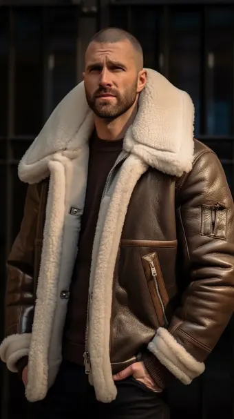 Blouson en cuir à col en fourrure de mouton — planche 65