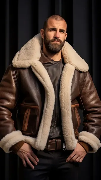 Blouson en cuir à col en fourrure de mouton — planche 71
