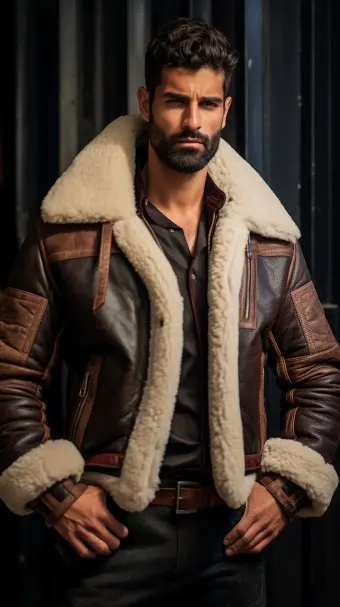 Blouson en cuir à col en fourrure de mouton — planche 75