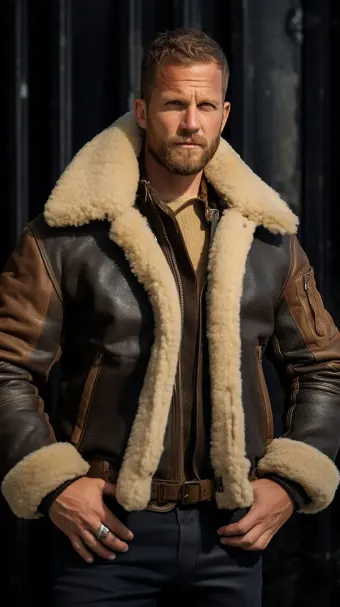 Blouson en cuir à col en fourrure de mouton — planche 77
