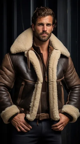 Blouson en cuir à col en fourrure de mouton — planche 78