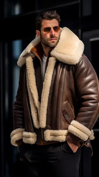 Blouson en cuir à col en fourrure de mouton — planche 87