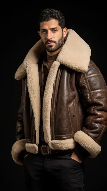 Blouson en cuir à col en fourrure de mouton — planche 93