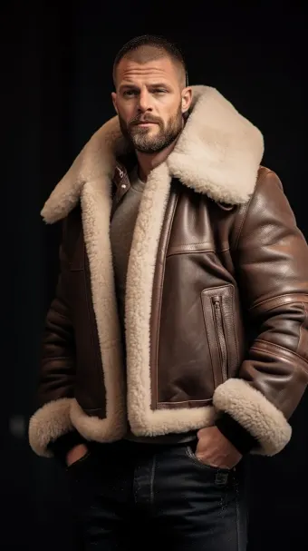 Blouson en cuir à col en fourrure de mouton — planche 97