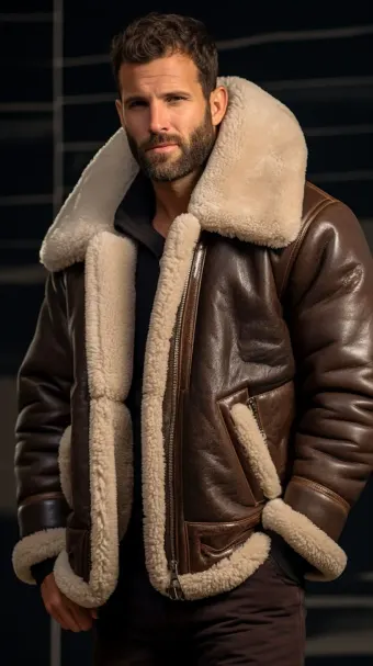 Blouson en cuir à col en fourrure de mouton — planche 106