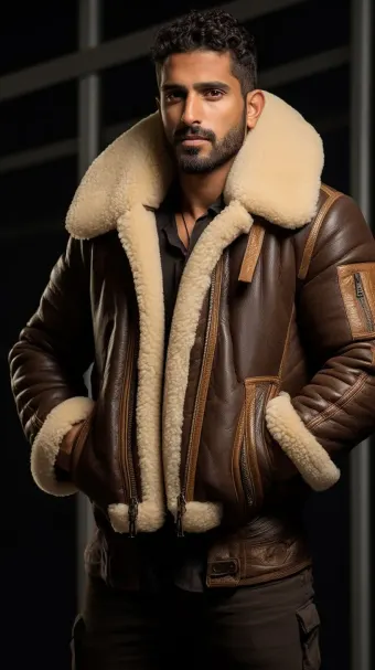 Blouson en cuir à col en fourrure de mouton — planche 114