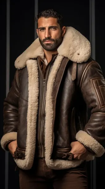 Blouson en cuir à col en fourrure de mouton — planche 118