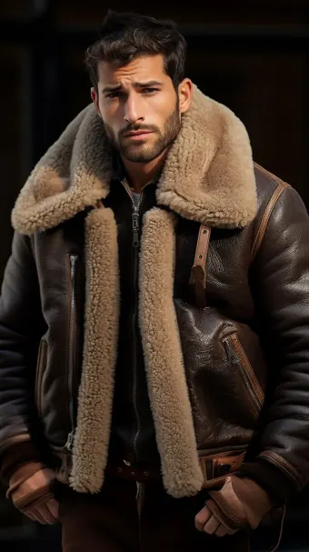 Blouson en cuir à col en fourrure de mouton — planche 120