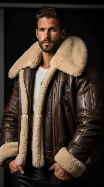 Blouson en cuir à col en fourrure de mouton — planche 132