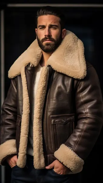 Blouson en cuir à col en fourrure de mouton — planche 140