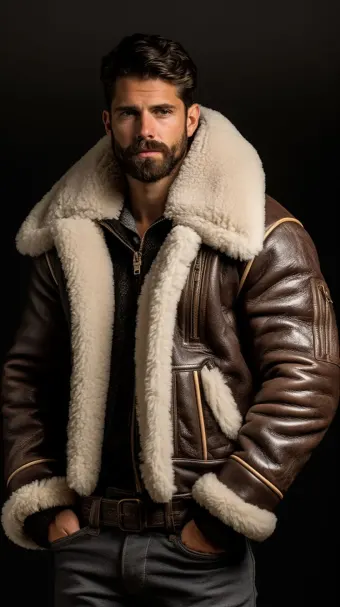 Blouson en cuir à col en fourrure de mouton — planche 146