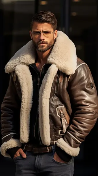 Blouson en cuir à col en fourrure de mouton — planche 148