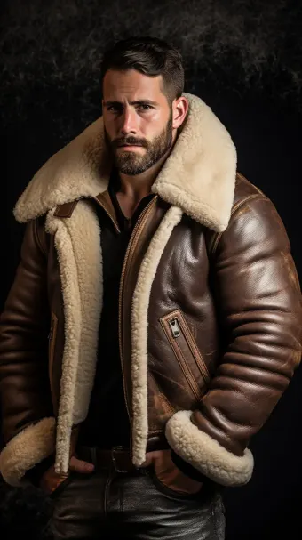Blouson en cuir à col en fourrure de mouton — planche 152