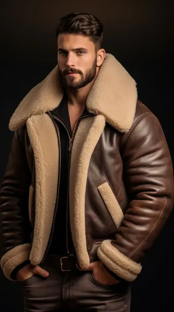Blouson en cuir à col en fourrure de mouton — planche 154