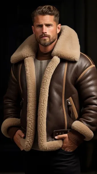 Blouson en cuir à col en fourrure de mouton — planche 180