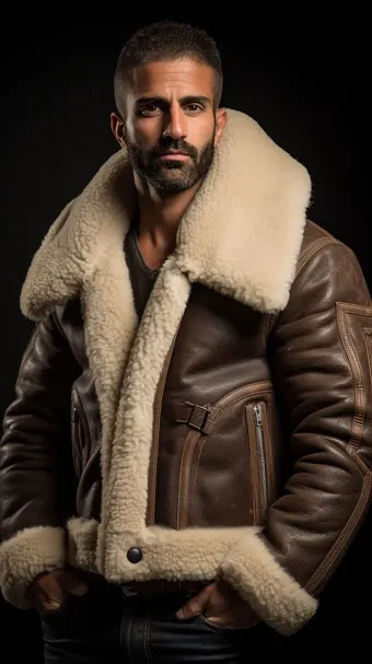 Blouson en cuir à col en fourrure de mouton — planche 198