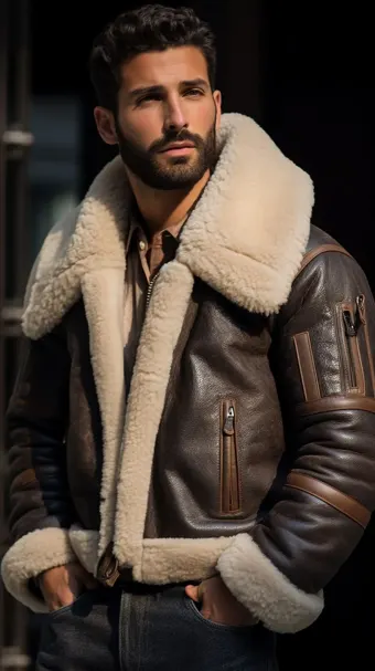 Blouson en cuir à col en fourrure de mouton — planche 201