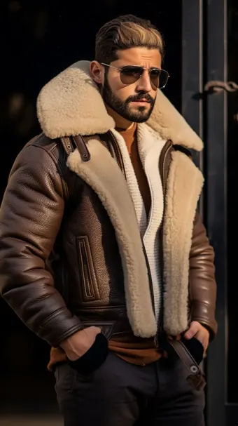 Blouson en cuir à col en fourrure de mouton — planche 207