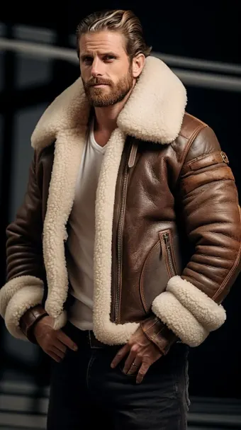 Blouson en cuir à col en fourrure de mouton — planche 217
