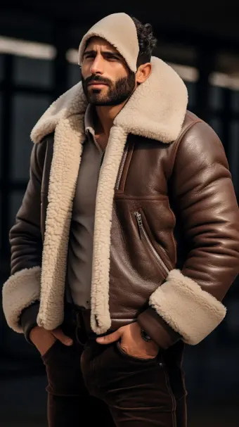 Blouson en cuir à col en fourrure de mouton — planche 219