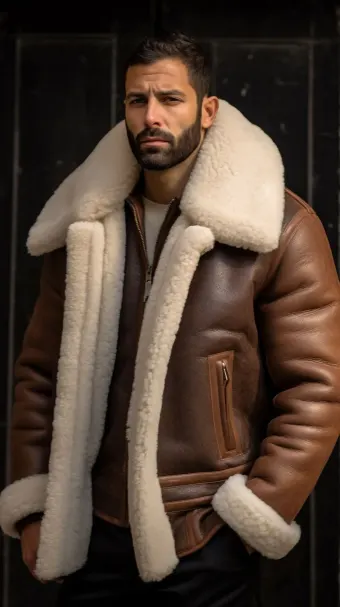 Blouson en cuir à col en fourrure de mouton — planche 243