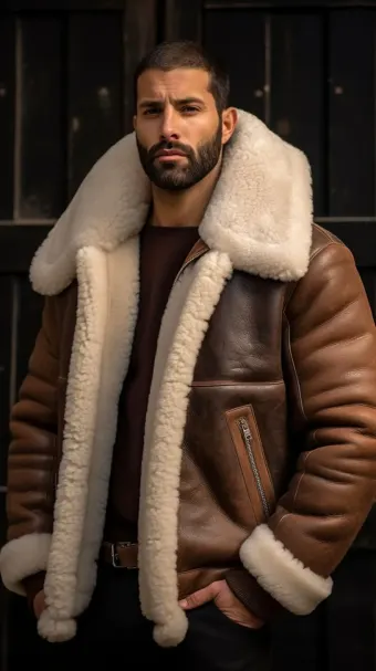 Blouson en cuir à col en fourrure de mouton — planche 244