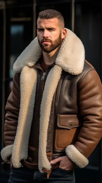 Blouson en cuir à col en fourrure de mouton — planche 246