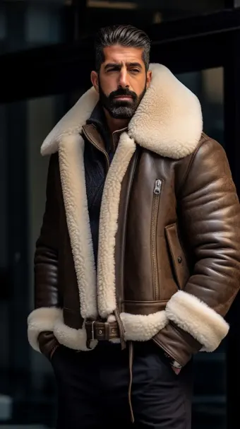 Blouson en cuir à col en fourrure de mouton — planche 251