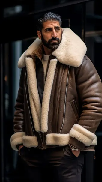 Blouson en cuir à col en fourrure de mouton — planche 253