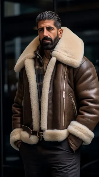 Blouson en cuir à col en fourrure de mouton — planche 254