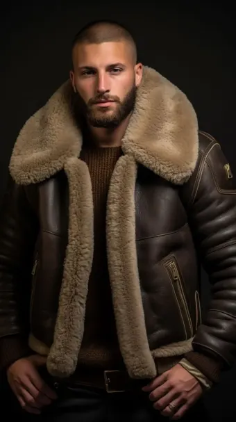Blouson en cuir à col en fourrure de mouton — planche 269
