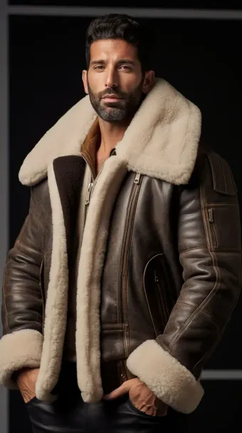Blouson en cuir à col en fourrure de mouton — planche 273