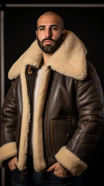 Blouson en cuir à col en fourrure de mouton — planche 279
