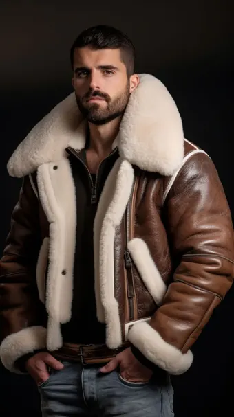Blouson en cuir à col en fourrure de mouton — planche 282