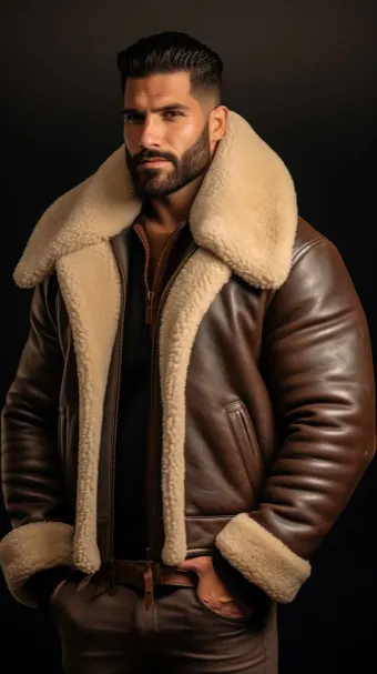 Blouson en cuir à col en fourrure de mouton — planche 285