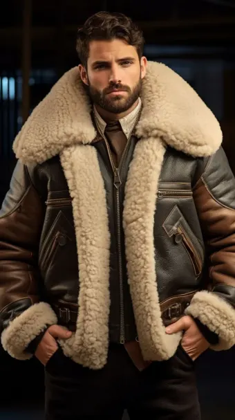 Blouson en cuir à col en fourrure de mouton — planche 286