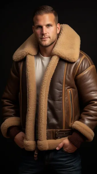 Blouson en cuir à col en fourrure de mouton — planche 292