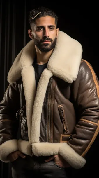 Blouson en cuir à col en fourrure de mouton — planche 296