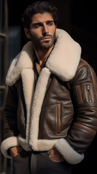 Blouson en cuir à col en fourrure de mouton — planche 301