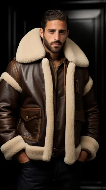 Blouson en cuir à col en fourrure de mouton — planche 302