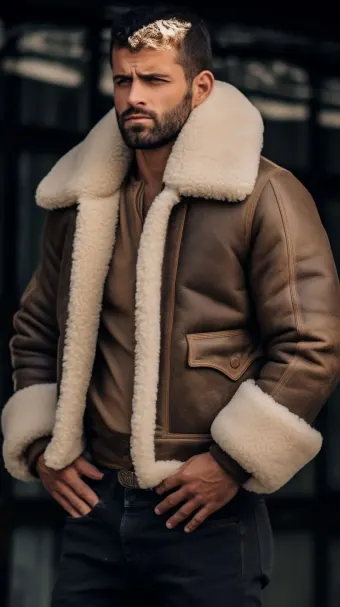 Blouson en cuir à col en fourrure de mouton — planche 304