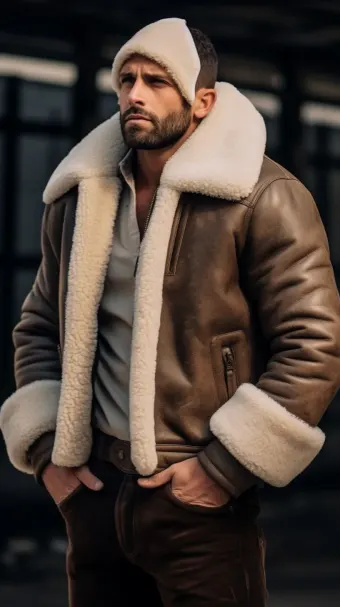Blouson en cuir à col en fourrure de mouton — planche 307