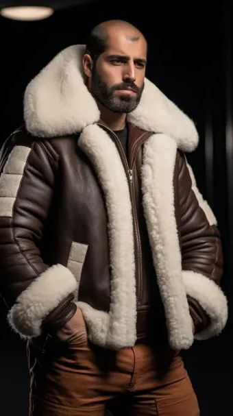 Blouson en cuir à col en fourrure de mouton — planche 313
